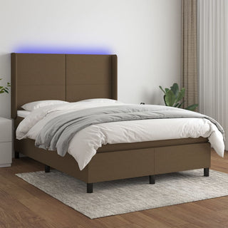 Boxspring Met Matras En Led Stof Donkerbruin 140X190 Cm