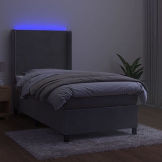 Boxspring Met Matras En Led Fluweel Lichtgrijs