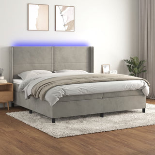 Boxspring Met Matras En Led Fluweel Lichtgrijs