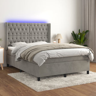 Boxspring Met Matras En Led Fluweel Lichtgrijs