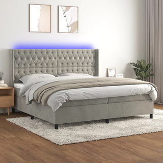 Boxspring Met Matras En Led Fluweel Lichtgrijs