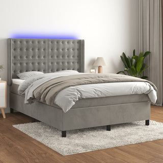 Boxspring Met Matras En Led Fluweel Lichtgrijs