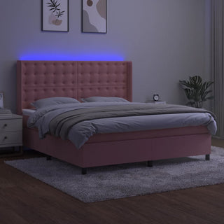 Boxspring Met Matras En Led Fluweel Roze 180X200 Cm