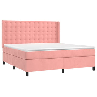 Boxspring Met Matras En Led Fluweel Roze 180X200 Cm