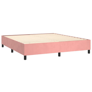 Boxspring Met Matras En Led Fluweel Roze 180X200 Cm