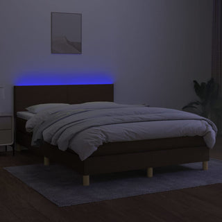 Boxspring Met Matras En Led Stof Donkerbruin 140X190 Cm