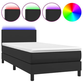 Boxspring Met Matras En Led Kunstleer Zwart