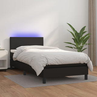 Boxspring Met Matras En Led Kunstleer Zwart