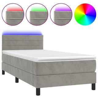 Boxspring Met Matras En Led Fluweel Lichtgrijs 80X200 Cm