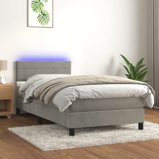 Boxspring Met Matras En Led Fluweel Lichtgrijs 80X200 Cm