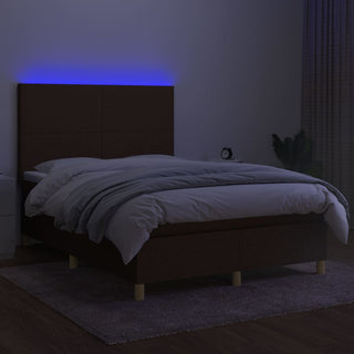 Boxspring Met Matras En Led Stof Donkerbruin 140X190 Cm