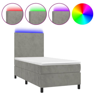 Boxspring Met Matras En Led Fluweel Lichtgrijs