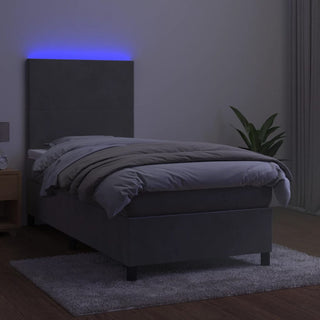 Boxspring Met Matras En Led Fluweel Lichtgrijs