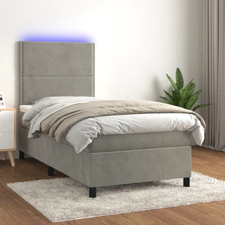 Boxspring Met Matras En Led Fluweel Lichtgrijs