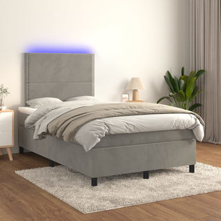 Boxspring Met Matras En Led Fluweel Lichtgrijs