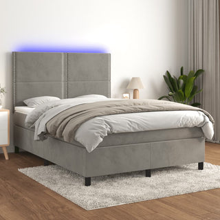 Boxspring Met Matras En Led Fluweel Lichtgrijs