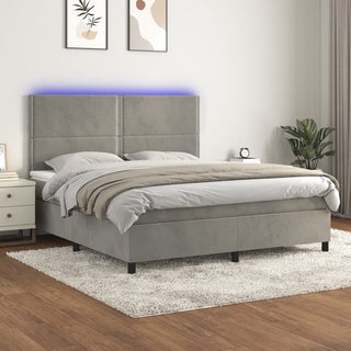 Boxspring Met Matras En Led Fluweel Lichtgrijs