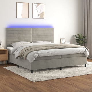 Boxspring Met Matras En Led Fluweel Lichtgrijs