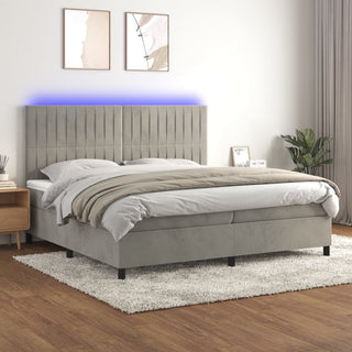 Boxspring Met Matras En Led Fluweel Lichtgrijs