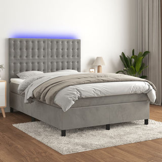 Boxspring Met Matras En Led Fluweel Lichtgrijs