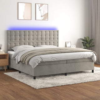 Boxspring Met Matras En Led Fluweel Lichtgrijs