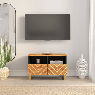 Tv-Meubel 70X33,5X46 Cm Massief Mangohout Bruin En Zwart