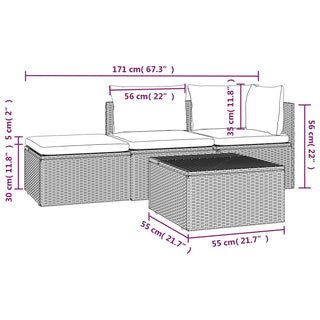 4-Delige Loungeset Met Kussens Poly Rattan Grijs