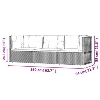 3-Delige Loungeset Met Kussens Poly Rattan