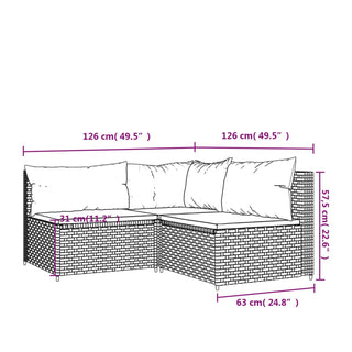 3-Delige Loungeset Met Kussens Poly Rattan