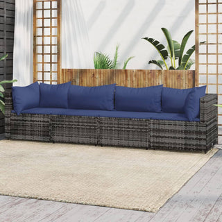 4-Delige Loungeset Met Kussens Poly Rattan