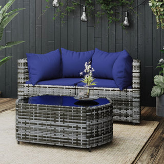 3-Delige Loungeset Met Kussens Poly Rattan