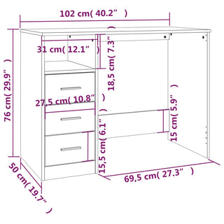 Bureau Met Lades 102X50X76 Cm Bewerkt Hout