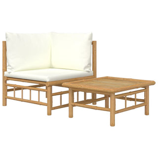 2-Delige Loungeset Met Kussens Bamboe Wit