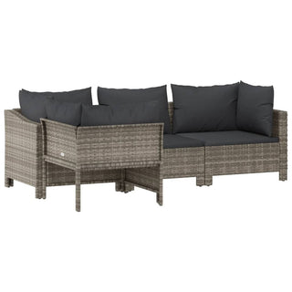 4-Delige Loungeset Met Kussens Poly Rattan Grijs