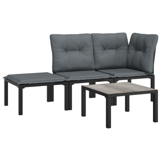 4-Delige Loungeset Poly Rattan Zwart En Grijs