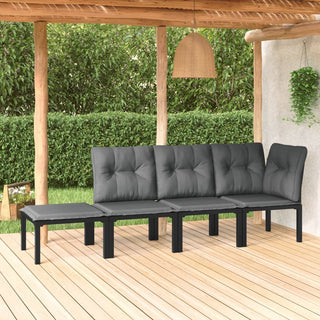 4-Delige Loungeset Poly Rattan Zwart En Grijs