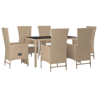 7-Delige Tuinset Met Kussens Poly Rattan Beige