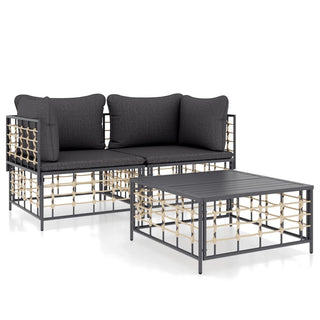 3-Delige Loungeset Met Kussens Poly Rattan Antracietkleurig