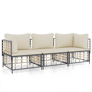 3-Delige Loungeset Met Kussens Poly Rattan Antracietkleurig