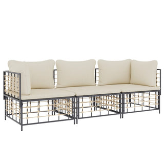 3-Delige Loungeset Met Kussens Poly Rattan Antracietkleurig