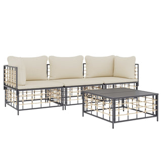 4-Delige Loungeset Met Kussens Poly Rattan Antracietkleurig