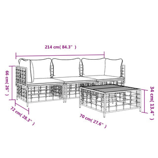 4-Delige Loungeset Met Kussens Poly Rattan Antracietkleurig