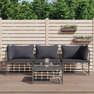 4-Delige Loungeset Met Kussens Poly Rattan Antracietkleurig