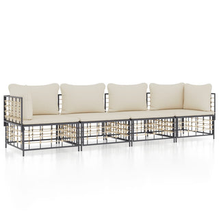 4-Delige Loungeset Met Kussens Poly Rattan Antracietkleurig