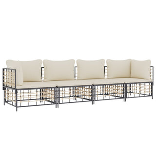 4-Delige Loungeset Met Kussens Poly Rattan Antracietkleurig