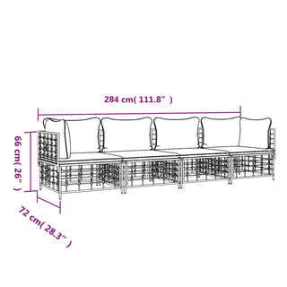 4-Delige Loungeset Met Kussens Poly Rattan Antracietkleurig