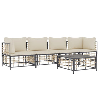 5-Delige Loungeset Met Kussens Poly Rattan Antracietkleurig