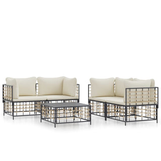 5-Delige Loungeset Met Kussens Poly Rattan Antracietkleurig