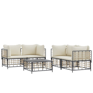 5-Delige Loungeset Met Kussens Poly Rattan Antracietkleurig