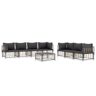 8-Delige Loungeset Met Kussens Poly Rattan Antracietkleurig